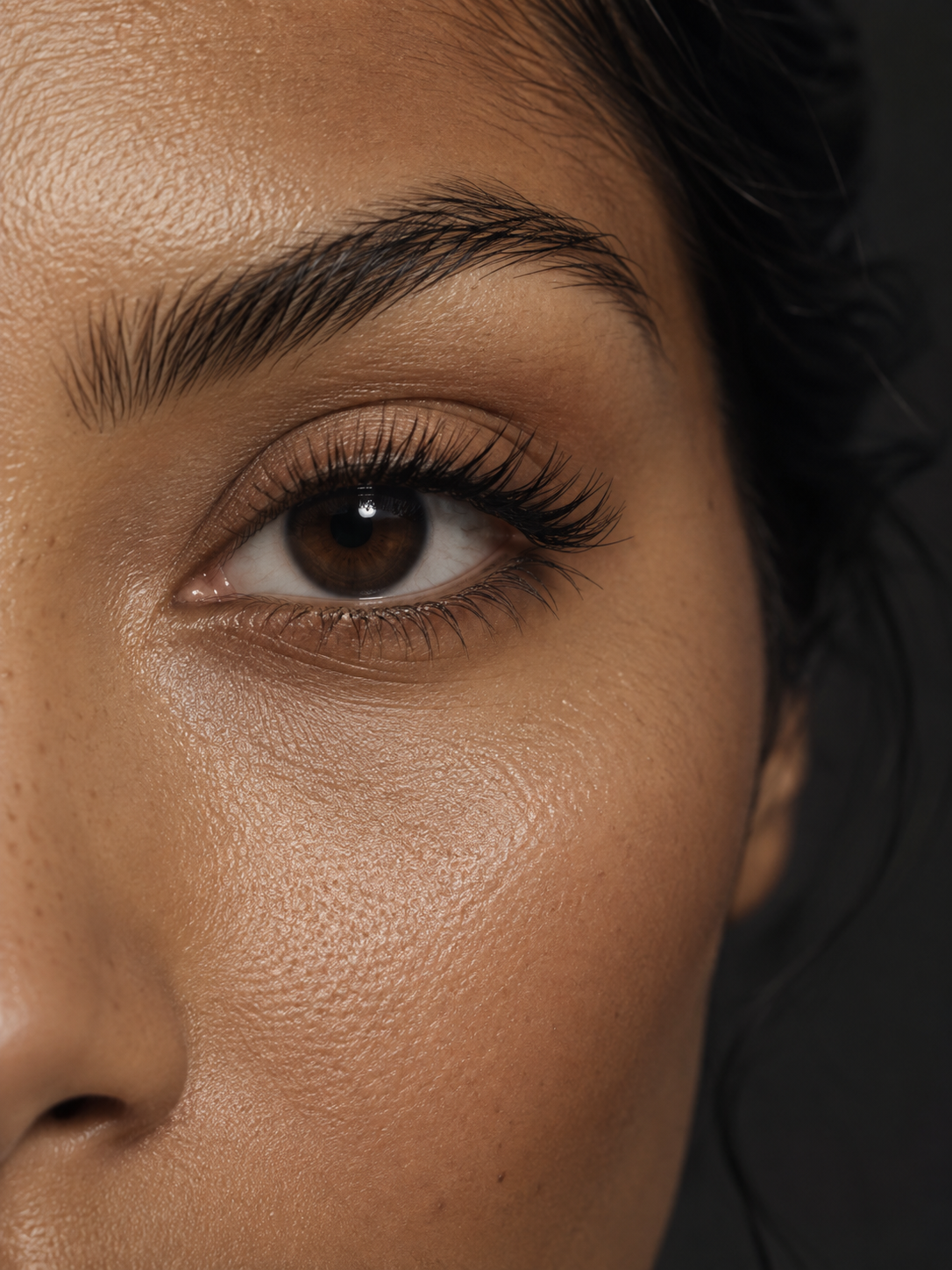 Retrato editorial ilustrativo de ojo y pestañas naturales